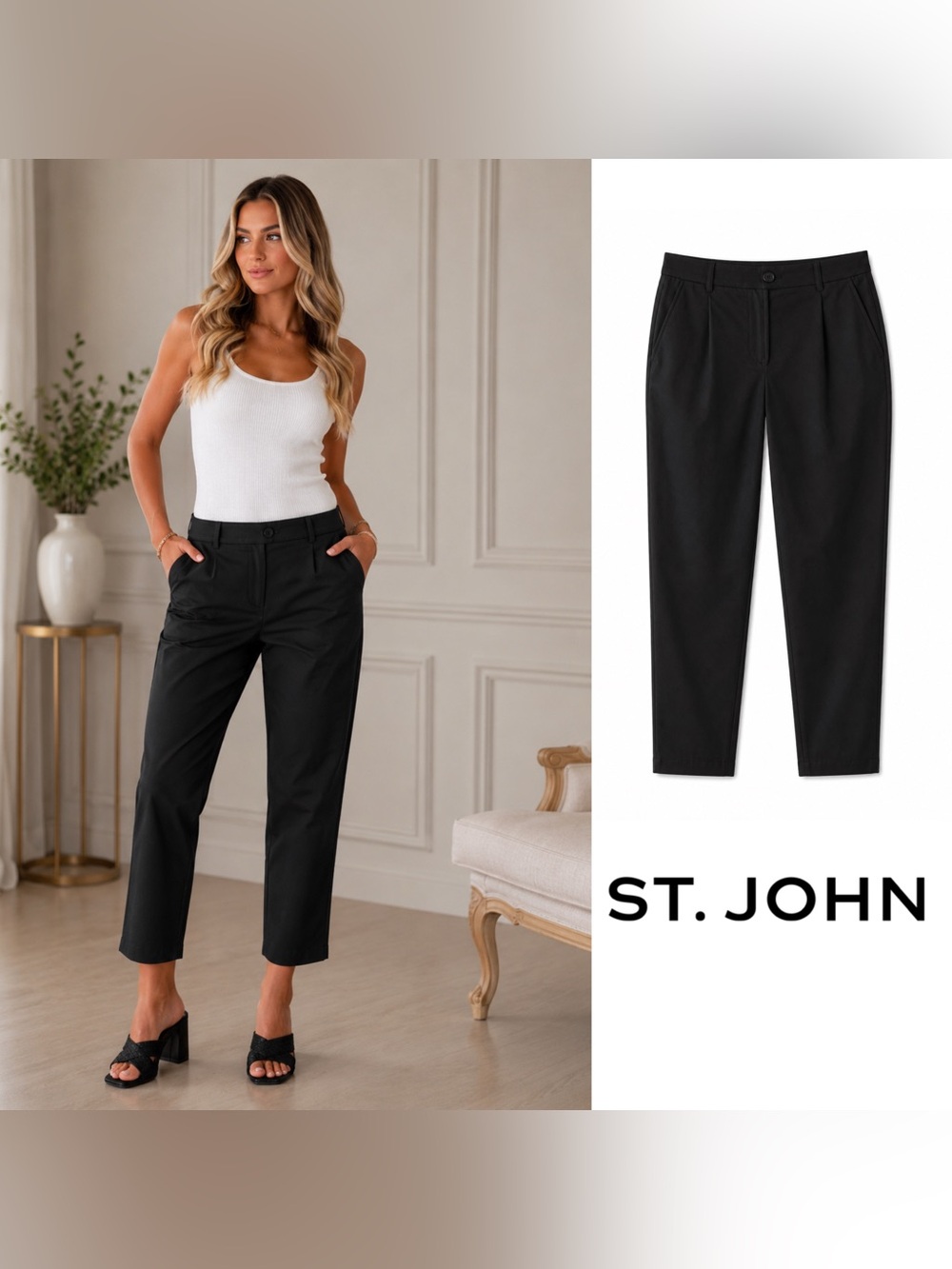 NEW ST. John Twill Ankle Pant in Black